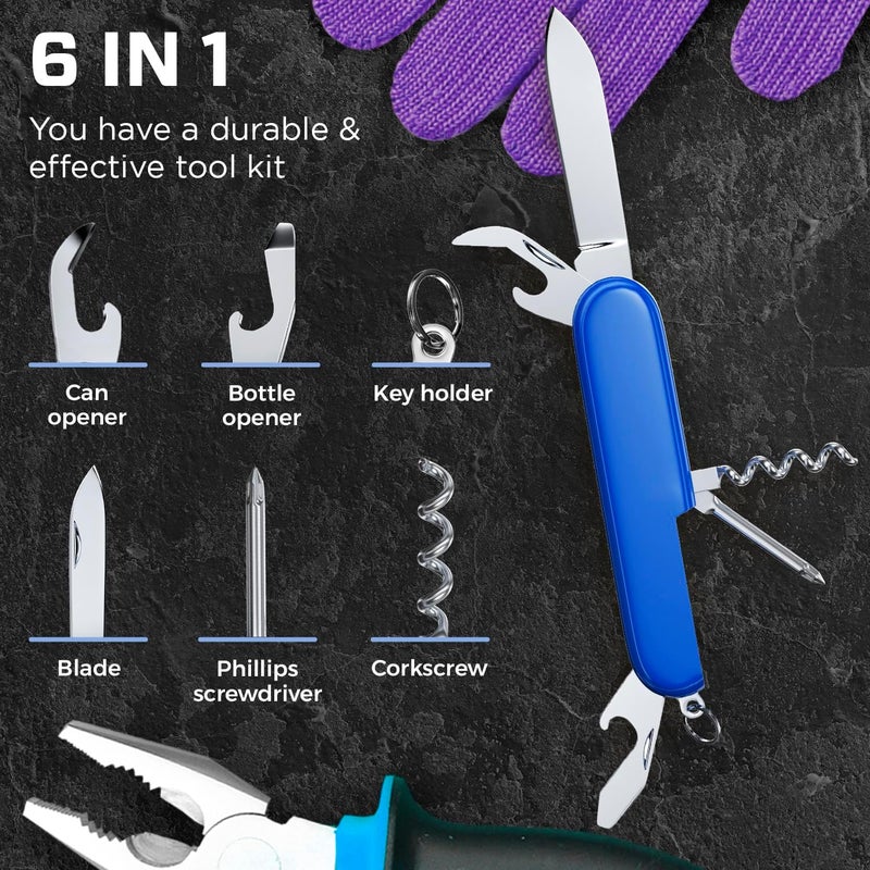 GOOD WORKER Small Pocket Knife 6 in 1 - Keychain Multitool - Compact Kids Pocket Knife with Bottle Opener, Can Opener, Corkscrew, Phillips Screwdriver - EDC Gift for Men, Women, Camping, Hiking, Travel - 5005 - Image 4